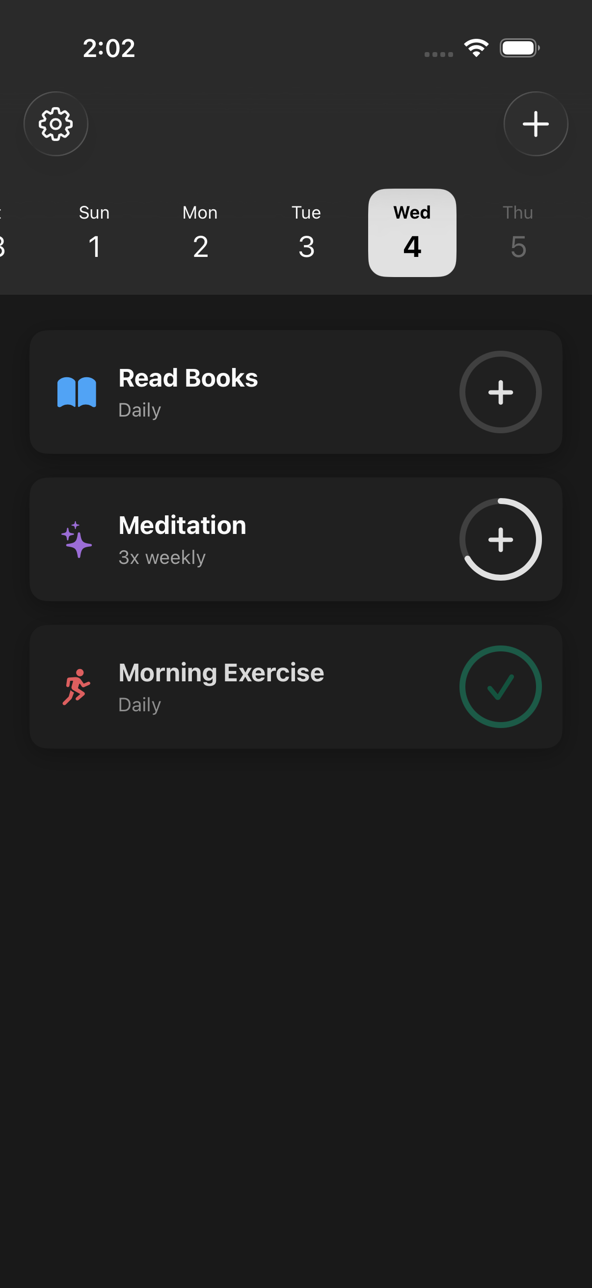 Habitin app in dark mode