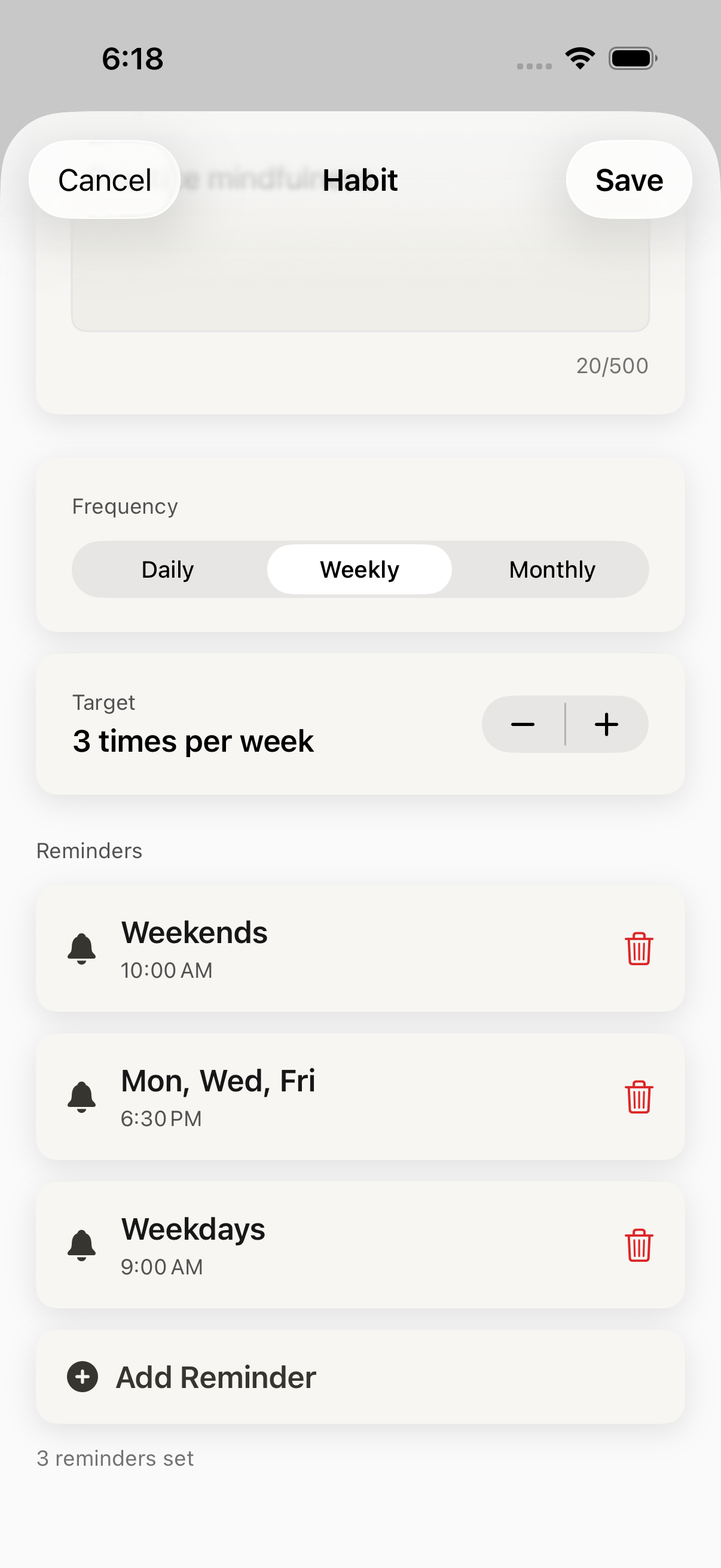 Habit notification settings